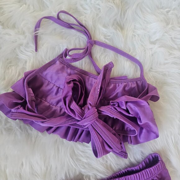 Toddler Purple Ruffle Bikini | Size 18 Months | Halter Tie Top | Baby Girl Swim - Picture 2 of 2